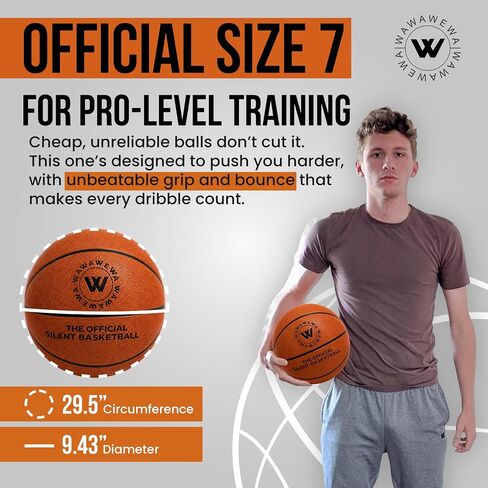 WAWAWEWA The Official Silent Basketball (Size 7) Bundle with Hoop – Indoor Basketball for Quiet Dribbling – Grooved Airless Indoor Training Basket Ball & Large Wall Mounted Basket Ball Hoop in Kuwait