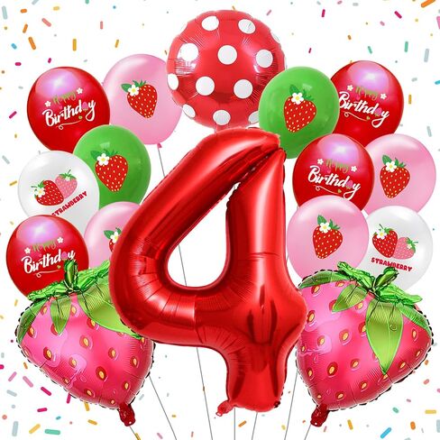 16-Pack Strawberry Balloons Set, Strawberry Foil Balloon for Berry 4nd Birthday Party Supplies, Strawberry Themed Party, Birthday Party Decorations for Girls（4） in Saudi Arabia