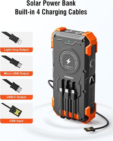 Solar Charger Power Bank, 42800mAh Wireless Portable Charger with USB-C in/Output, QC3.0 Fast Charging 15W 4 Ports Outdoor Battery Pack Built-in Dual Led Flashlights for iPhone Samsung etc Red in Kuwait