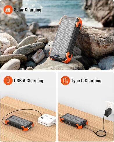 Solar Charger Power Bank, 42800mAh Wireless Portable Charger with USB-C in/Output, QC3.0 Fast Charging 15W 4 Ports Outdoor Battery Pack Built-in Dual Led Flashlights for iPhone Samsung etc Red in Kuwait