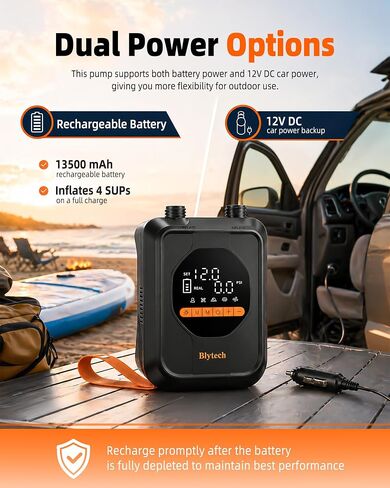 Electric Paddle Board Pump, Portable 20PSI SUP Air Pump with 13,500mAh Rechargeable Battery, Fast Inflation/Deflation, 7 Nozzles for Kayaks, Boats, Tents, and Inflatables in Kuwait