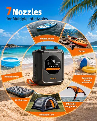 Electric Paddle Board Pump, Portable 20PSI SUP Air Pump with 13,500mAh Rechargeable Battery, Fast Inflation/Deflation, 7 Nozzles for Kayaks, Boats, Tents, and Inflatables in Kuwait