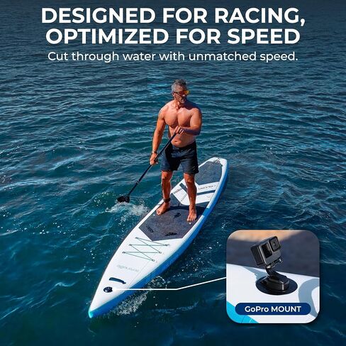 SereneLife 14’ Inflatable Stand Up Paddle Board for Racing - 28" Narrow Design for Expert Paddlers with Non-Slip EVA Deck Pad, Includes Premium SUP Accessories and GoPro Mount, for Youth and Adults in Kuwait