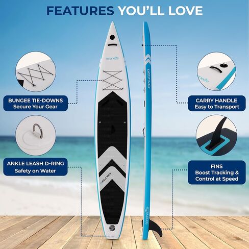 SereneLife 14’ Inflatable Stand Up Paddle Board for Racing - 28" Narrow Design for Expert Paddlers with Non-Slip EVA Deck Pad, Includes Premium SUP Accessories and GoPro Mount, for Youth and Adults in Kuwait