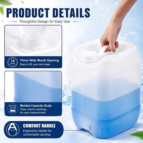 2 Pcs 2.5 Gallon / 10 L Stackable Water Jug Food Grade Hdpe Water Container with Graduated Liquids and 70 mm Threaded Cap for Liquid Storage Mixing, Clear in Kuwait