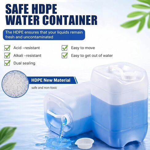 2 Pcs 2.5 Gallon / 10 L Stackable Water Jug Food Grade Hdpe Water Container with Graduated Liquids and 70 mm Threaded Cap for Liquid Storage Mixing, Clear in Kuwait