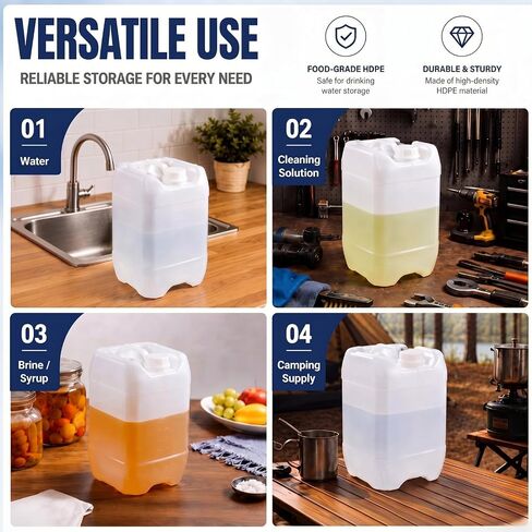2 Pcs 2.5 Gallon / 10 L Stackable Water Jug Food Grade Hdpe Water Container with Graduated Liquids and 70 mm Threaded Cap for Liquid Storage Mixing, Clear in Kuwait