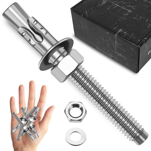 Mywish (25-Pack) 1/2" x 4-1/2" 304 Stainless Steel Wedge Anchors for Concrete and Cement, Plain Finish Heavy-Duty 1/2" Stainless Steel Masonry Anchors Bolts for Outdoor in Saudi Arabia