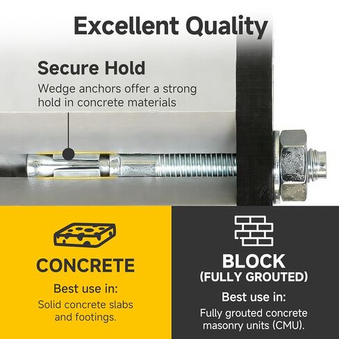Mywish (25-Pack) 1/2" x 4-1/2" 304 Stainless Steel Wedge Anchors for Concrete and Cement, Plain Finish Heavy-Duty 1/2" Stainless Steel Masonry Anchors Bolts for Outdoor in Saudi Arabia