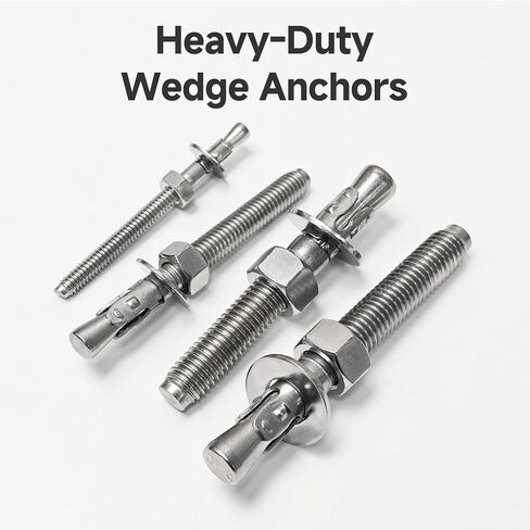 Mywish (25-Pack) 1/2" x 4-1/2" 304 Stainless Steel Wedge Anchors for Concrete and Cement, Plain Finish Heavy-Duty 1/2" Stainless Steel Masonry Anchors Bolts for Outdoor in Saudi Arabia