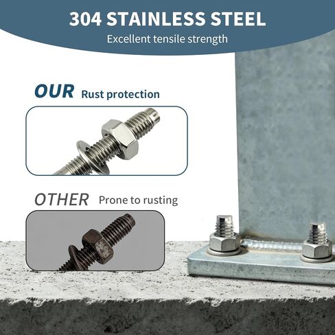 5/16" X 3"304 Stainless Steel Wedge Concrete Anchors, Heavy Duty Expansion Bolts, Anti-Rust Masonry Fasteners Complete Kit with Screws Nuts Washers, 10Pack in Saudi Arabia