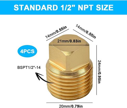 4 Pcs Boat Drain Plugs 1/2" NPT Solid Brass Boat Drain Plug Flare Tube Fitting Spare Garboard Drain-Plug Kit for Most Boats Hulls Parts in Saudi Arabia
