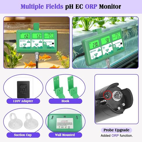 pH Monitor Hydroponic Continuous 7 in 1 EC pH TDS CF ORP Monitor, WiFi Continuous Monitoring pH EC PPM Humidity Temp Meter of Aquaponic, DWC Hydroponic System, Aeroponic Garden in Saudi Arabia