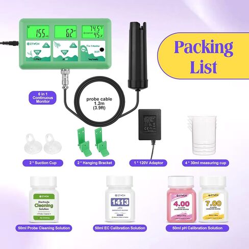 pH Monitor Hydroponic Continuous 7 in 1 EC pH TDS CF ORP Monitor, WiFi Continuous Monitoring pH EC PPM Humidity Temp Meter of Aquaponic, DWC Hydroponic System, Aeroponic Garden in Saudi Arabia