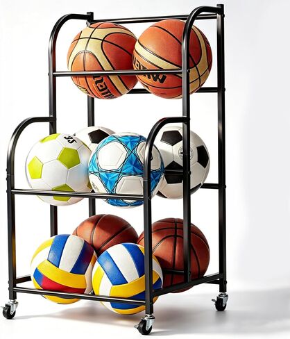 Basketball Rack with Wheels - Space-Saving Vertical Ball Storage for Basketball, Football, Soccer, Rolling Ball Rack for Garage & Outdoor, Heavy-Duty Ball Holder Organizer in Saudi Arabia