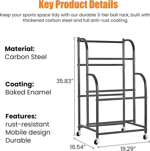 Basketball Rack with Wheels - Space-Saving Vertical Ball Storage for Basketball, Football, Soccer, Rolling Ball Rack for Garage & Outdoor, Heavy-Duty Ball Holder Organizer in Saudi Arabia