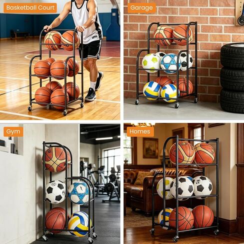 Basketball Rack with Wheels - Space-Saving Vertical Ball Storage for Basketball, Football, Soccer, Rolling Ball Rack for Garage & Outdoor, Heavy-Duty Ball Holder Organizer in Saudi Arabia