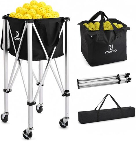 YooKoo Pickleball Basket with Lockable Wheels, Collapsible Pickleball Hopper Holds Up to 100 Balls, Sports Equipment Organizer Suitable for Ball Court, School, Garage in Saudi Arabia