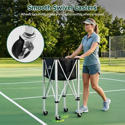 YooKoo Pickleball Basket with Lockable Wheels, Collapsible Pickleball Hopper Holds Up to 100 Balls, Sports Equipment Organizer Suitable for Ball Court, School, Garage in Saudi Arabia