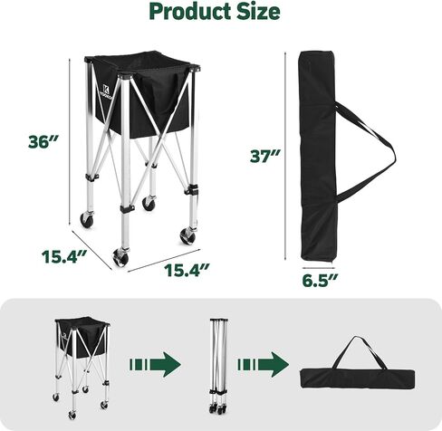 YooKoo Pickleball Basket with Lockable Wheels, Collapsible Pickleball Hopper Holds Up to 100 Balls, Sports Equipment Organizer Suitable for Ball Court, School, Garage in Saudi Arabia