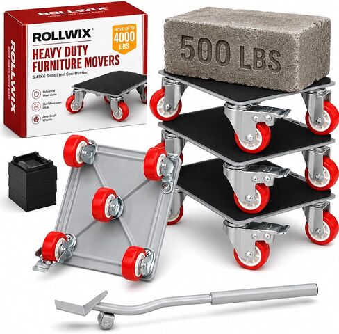 4000lb Capacity - 6.9" x 6.9" Large Heavy Duty Furniture Movers, Steel Furniture Dolly Heavy Duty, Pool Table Dolly - Furniture Lifter with 360° Rotatable Silent Rubber Universal Wheels, Dolly Kit in Saudi Arabia