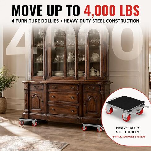 4000lb Capacity - 6.9" x 6.9" Large Heavy Duty Furniture Movers, Steel Furniture Dolly Heavy Duty, Pool Table Dolly - Furniture Lifter with 360° Rotatable Silent Rubber Universal Wheels, Dolly Kit in Saudi Arabia