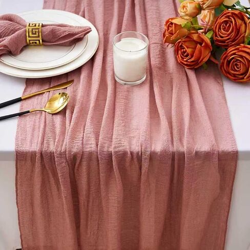 Cheesecloth Table Runner Dusty Pink 120 Inch Rustic Boho Cheese Cloth Runner for Holiday Wedding Home Decor Baby Centerpiece Party Shower Bridal Decoration in Saudi Arabia