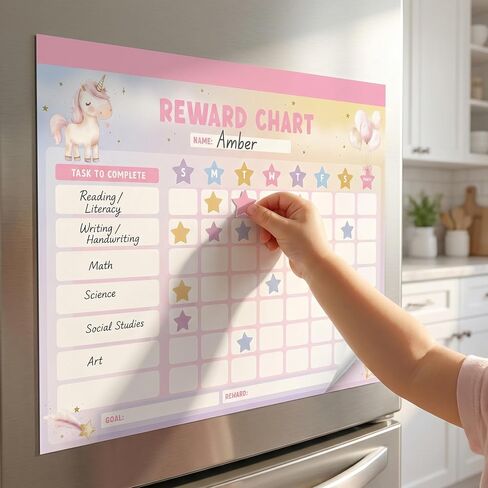 Fun Magnetic Reward Chart for Kids at Home – Motivational Easy to Use Chore Chart w Stickers Encourages Good Habits – Unicorn Behavior & Responsibility Chart for Girls Creates a Fun Daily Routine in Kuwait
