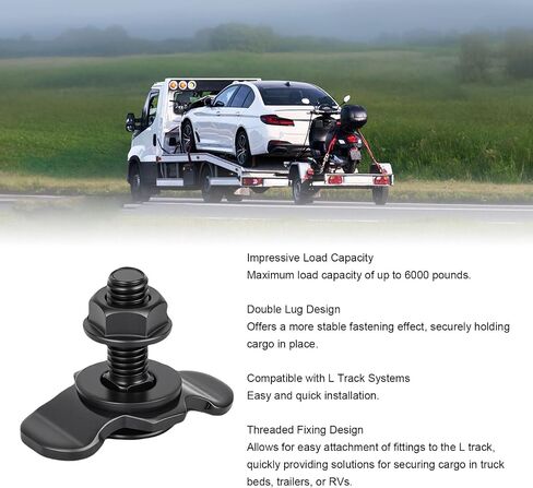 L Track Double Lug Threaded Stud Nut Fittings, Galvanized Iron M8x30 L Track Threaded Stud Fittings, 6000lb Load Capacity for Pickup RV ATV Truck Trailer Cargo Control (Black) in Kuwait