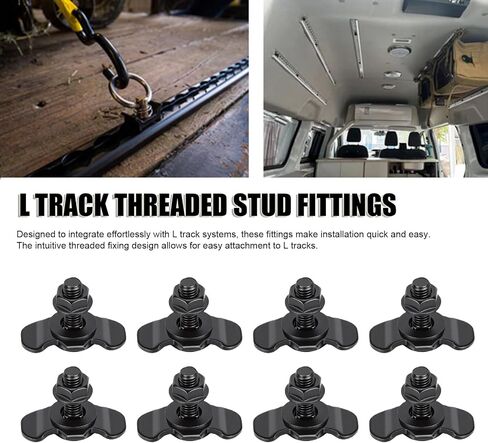L Track Double Lug Threaded Stud Nut Fittings, Galvanized Iron M8x30 L Track Threaded Stud Fittings, 6000lb Load Capacity for Pickup RV ATV Truck Trailer Cargo Control (Black) in Kuwait