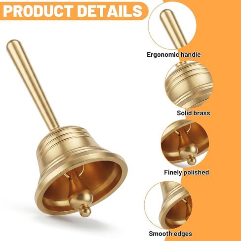 Small Brass Hand Bell for Seniors Bedside, 3.27 Inch Dinner Bell for Wedding Animal Training Dinner Meditation Classroom Games Musical Teaching and Service in Kuwait