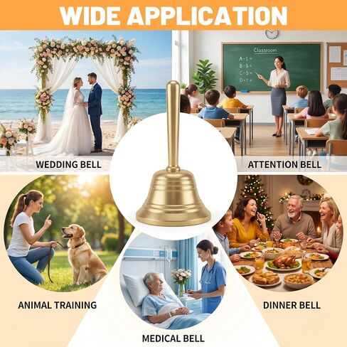 Small Brass Hand Bell for Seniors Bedside, 3.27 Inch Dinner Bell for Wedding Animal Training Dinner Meditation Classroom Games Musical Teaching and Service in Kuwait