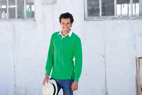 Front Row Long Sleeve Classic Rugby Shirt, 14 colours, Small to XXL - Surf Blue/White - 2XL in Kuwait