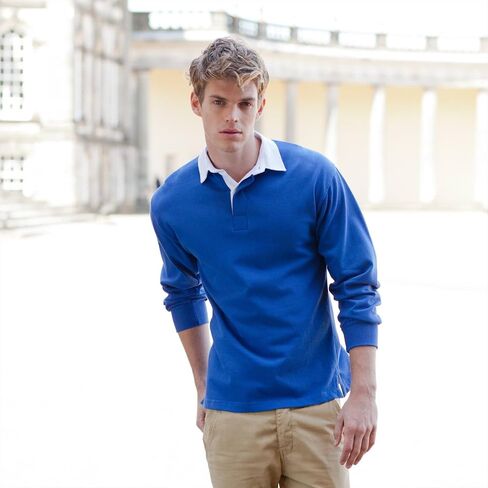 Front Row Long Sleeve Classic Rugby Shirt, 14 colours, Small to XXL - Surf Blue/White - 2XL in Kuwait