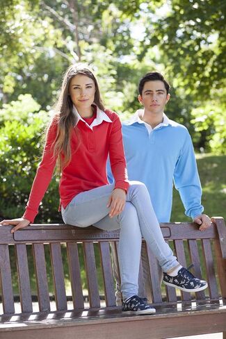 Front Row Long Sleeve Classic Rugby Shirt, 14 colours, Small to XXL - Surf Blue/White - 2XL in Kuwait