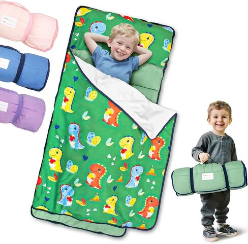 Primlect Toddler Nap Mat, Portable Rolled Sleeping Mat | 51"x31 All-in-One Sleeping Bag with Removable Pillow and Soft Blanket, Machine Washable, for Daycare Travel, for Boys Girls in Saudi Arabia