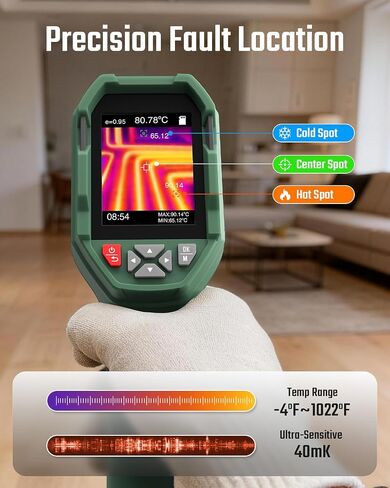 كاميرا حرارية TESMEN TKA-6000، كاميرا تصوير حراري محمولة، دقة 240 × 240 TISR، نطاق -4 درجة فهرنهايت ~ 1022 درجة فهرنهايت، كاميرا تعمل بالأشعة تحت الحمراء 25 هرتز، فائقة الحساسية 40 مللي كلفن، تتبع مباشر لفحص التدفئة والتهوية وتكييف الهواء والمنزل in Kuwait