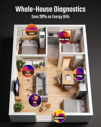 كاميرا حرارية TESMEN TKA-6000، كاميرا تصوير حراري محمولة، دقة 240 × 240 TISR، نطاق -4 درجة فهرنهايت ~ 1022 درجة فهرنهايت، كاميرا تعمل بالأشعة تحت الحمراء 25 هرتز، فائقة الحساسية 40 مللي كلفن، تتبع مباشر لفحص التدفئة والتهوية وتكييف الهواء والمنزل in Kuwait