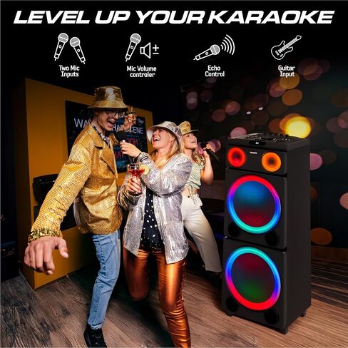 PHILIPS Bluetooth Party Speaker, 260W Powerful Sound with Dynamic Bass Boost, 10 RGB Light Modes, Karaoke Mic & Guitar Inputs, FM Radio, USB/TF/AUX Playback, Portable Handle in Kuwait