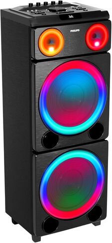 PHILIPS Bluetooth Party Speaker, 260W Powerful Sound with Dynamic Bass Boost, 10 RGB Light Modes, Karaoke Mic & Guitar Inputs, FM Radio, USB/TF/AUX Playback, Portable Handle in Kuwait