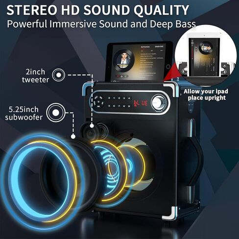 Karaoke Machine with 4 Wireless Microphones, Portable Bluetooth 5.1 Speaker for Adults Kids with LED Lights, Bass/Treble Adjustment, PA System with Remote Control, Supports FM/AUX/USB/TF for Party in Kuwait