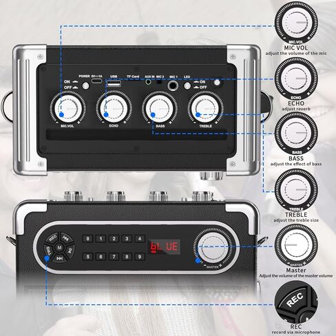 Karaoke Machine with 4 Wireless Microphones, Portable Bluetooth 5.1 Speaker for Adults Kids with LED Lights, Bass/Treble Adjustment, PA System with Remote Control, Supports FM/AUX/USB/TF for Party in Kuwait