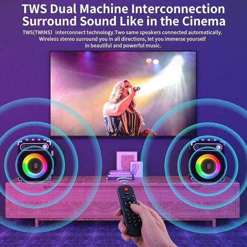 Karaoke Machine with 4 Wireless Microphones, Portable Bluetooth 5.1 Speaker for Adults Kids with LED Lights, Bass/Treble Adjustment, PA System with Remote Control, Supports FM/AUX/USB/TF for Party in Kuwait
