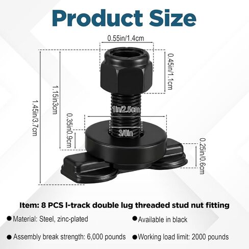 8Pcs L Track Double Lug Threaded Stud Nut Fitting Tie Down Bearing 5500 LBS M8x30mm Using with L Track Rail to Create Heavy Duty Bolt Down Anchor Points for Trailer Truck Bed Cargo Control in Kuwait