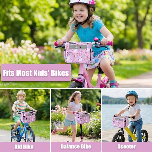 Kids Bike Basket, Bike Basket Front Frame Handlebar Bag, Waterproof Bicycle Basket Bag with Zipper Closure & Reflective Straps Fit Most Toddlers Bike, Tricycle or Scooter in Kuwait