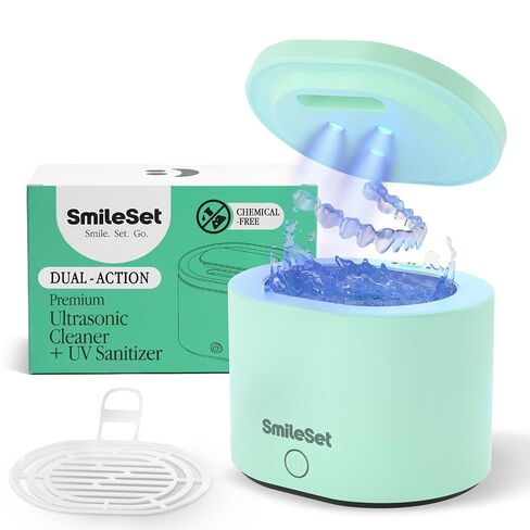 Premium 42000 Hz Ultrasonic Cleaner 200 ml with Sanitizer for Clear Aligners, Retainers, Mouthguards, Dentures, & Night Guards – Deep Cleaning Dental Appliance Cleaner - White in Kuwait