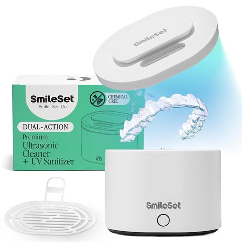 Premium 42000 Hz Ultrasonic Cleaner 200 ml with Sanitizer for Clear Aligners, Retainers, Mouthguards, Dentures, & Night Guards – Deep Cleaning Dental Appliance Cleaner - White in Kuwait