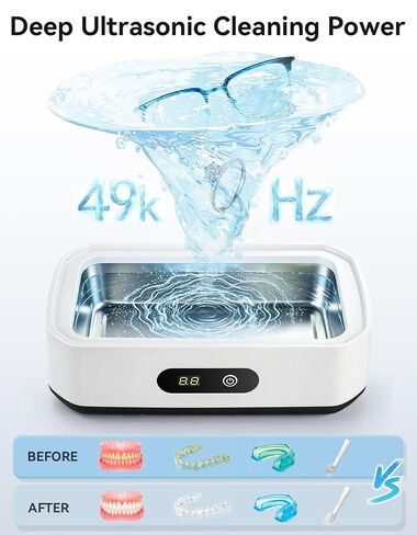 Ultrasonic Jewelry Cleaner, 22oz 49kHz Cleaner for Retainer, Eyeglasses, Watches and Rings, 304 Stainless Steel Tank, Digital Timer, 5 Cleaning Modes, Gift for Mom, Bride or Dentists in Kuwait