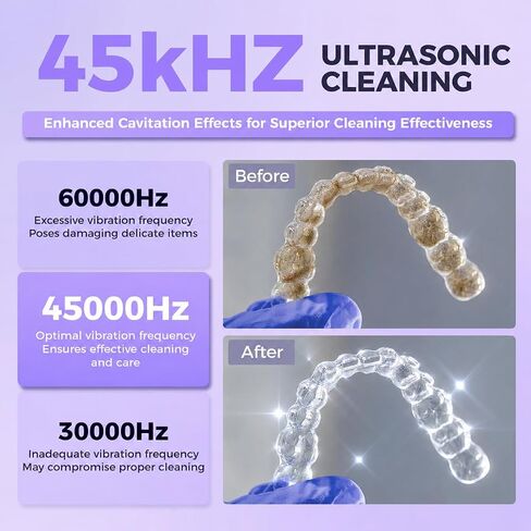 Ultrasonic Retainer Cleaner Machine, 45kHz Rechargeable Retainer Cleaner with 4 UV Lights, 200ML,Ultrasonic Cleaner for Retainers, Aligners, Mouth Guards, Night Guards & Dentures in Kuwait