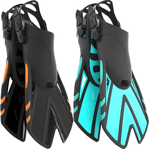 Snorkel Fins, Swim Fins Travel Size Short Adjustable for Snorkeling Diving, Open Heel Swimming Flippers for Adult Men Women Youth Kids in Kuwait